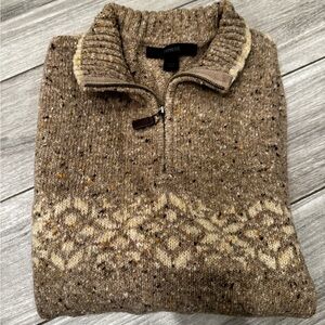 VINTAGE 2000s Express Men's Wool Blend Fair Isle Sweater Beige 1/4 Zip L